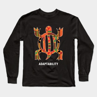 Adaptability, Adinkra Symbol DENKYEM, Ghana Kente Long Sleeve T-Shirt